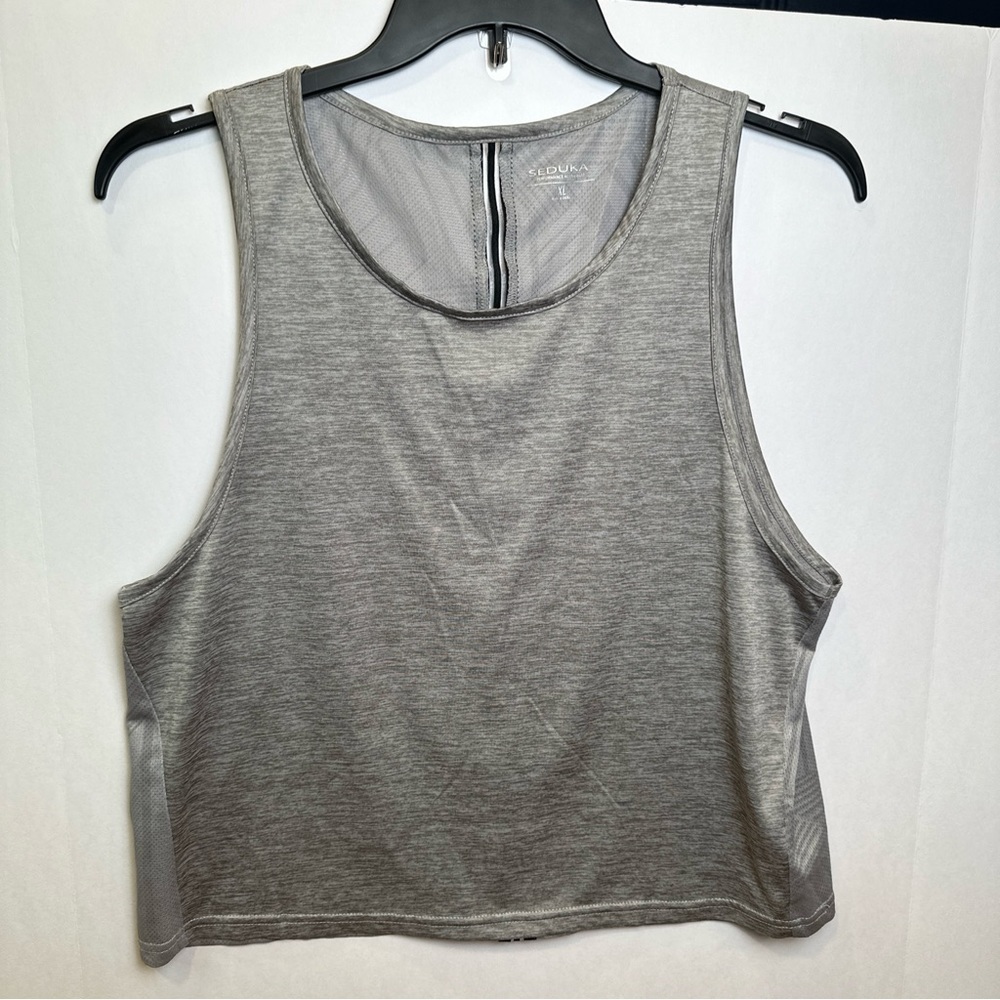 Seduka Performance Activewear Womens Muscle Tee Gray Geo Print‎ Size XL